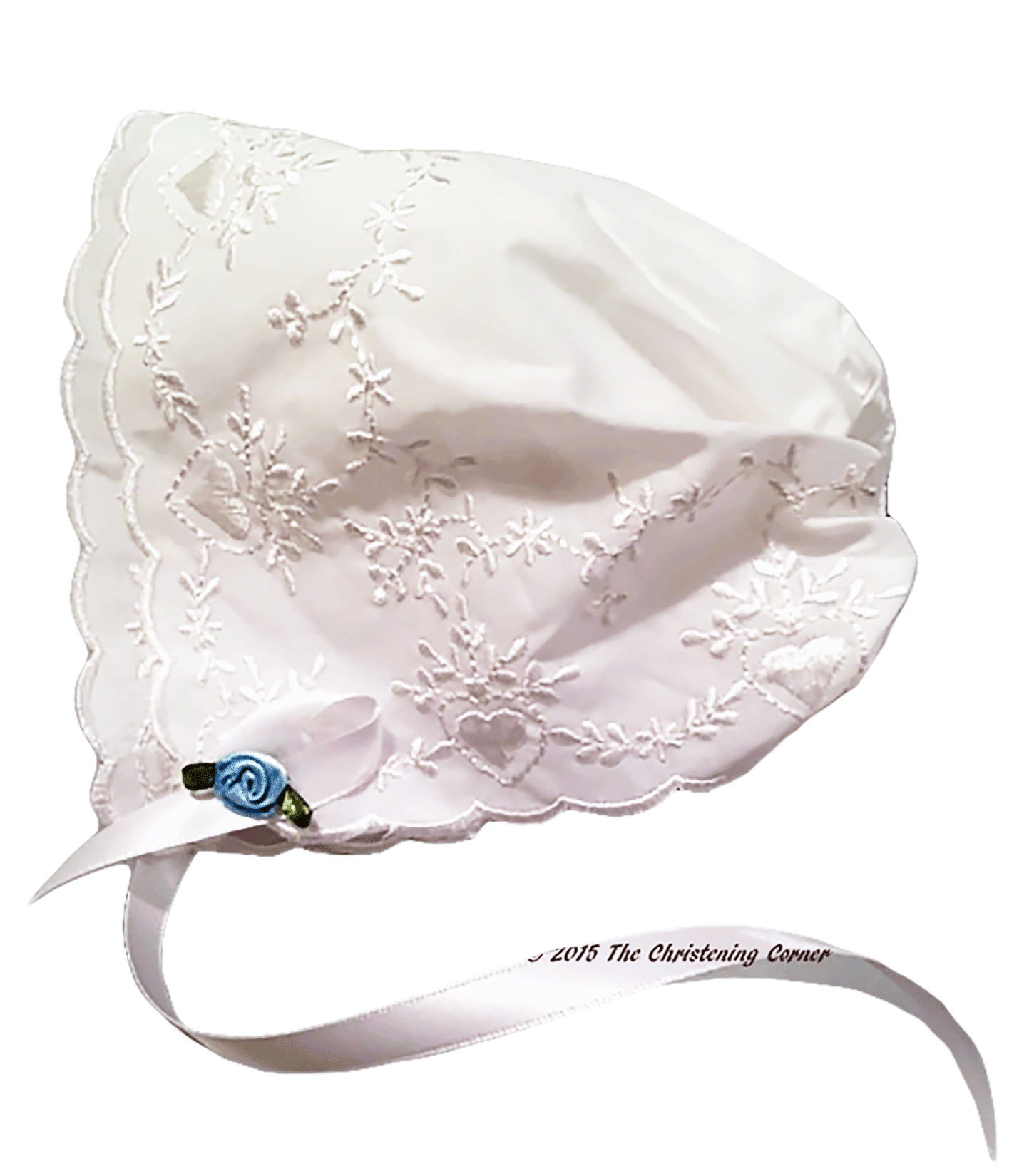 Bridal Heart Embroidered Hanky Bonnet - blue rose