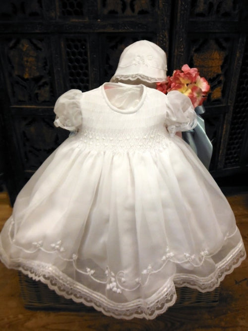 Will Beth Special Occasion White Party Dress with pearls and Bonnet
