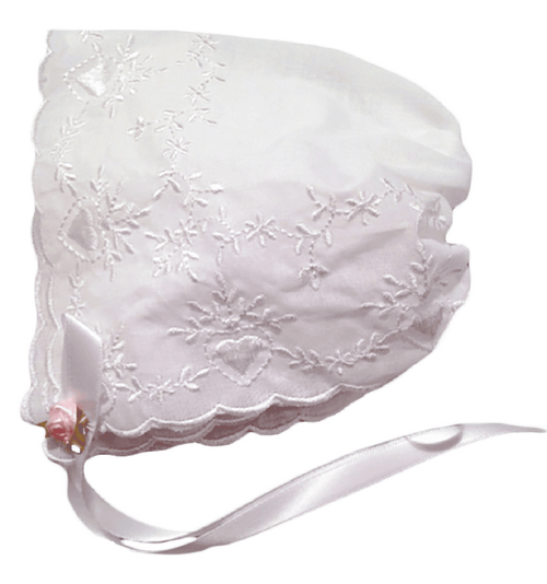 Bridal Heart Embroidered Hanky Bonnet - pink rose