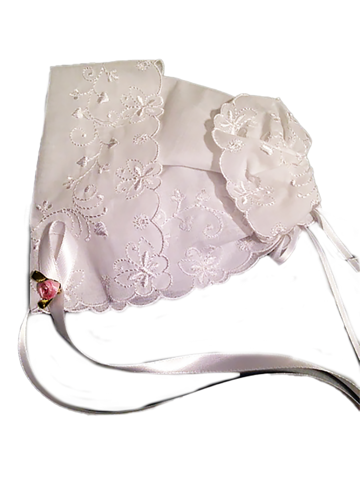 Butterfly and Heart Embroidered Keepsake Hanky Bonnet