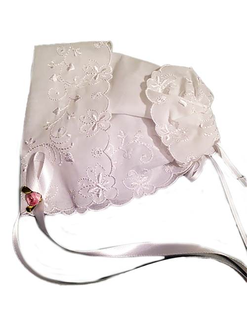 Butterfly and Heart Embroidered Keepsake Hanky Bonnet