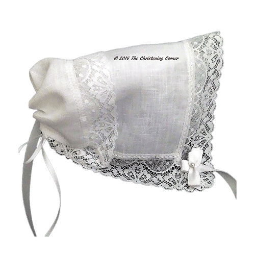 Cathedral Lace Irish Linen Keepsake Handkerchief Bonnet