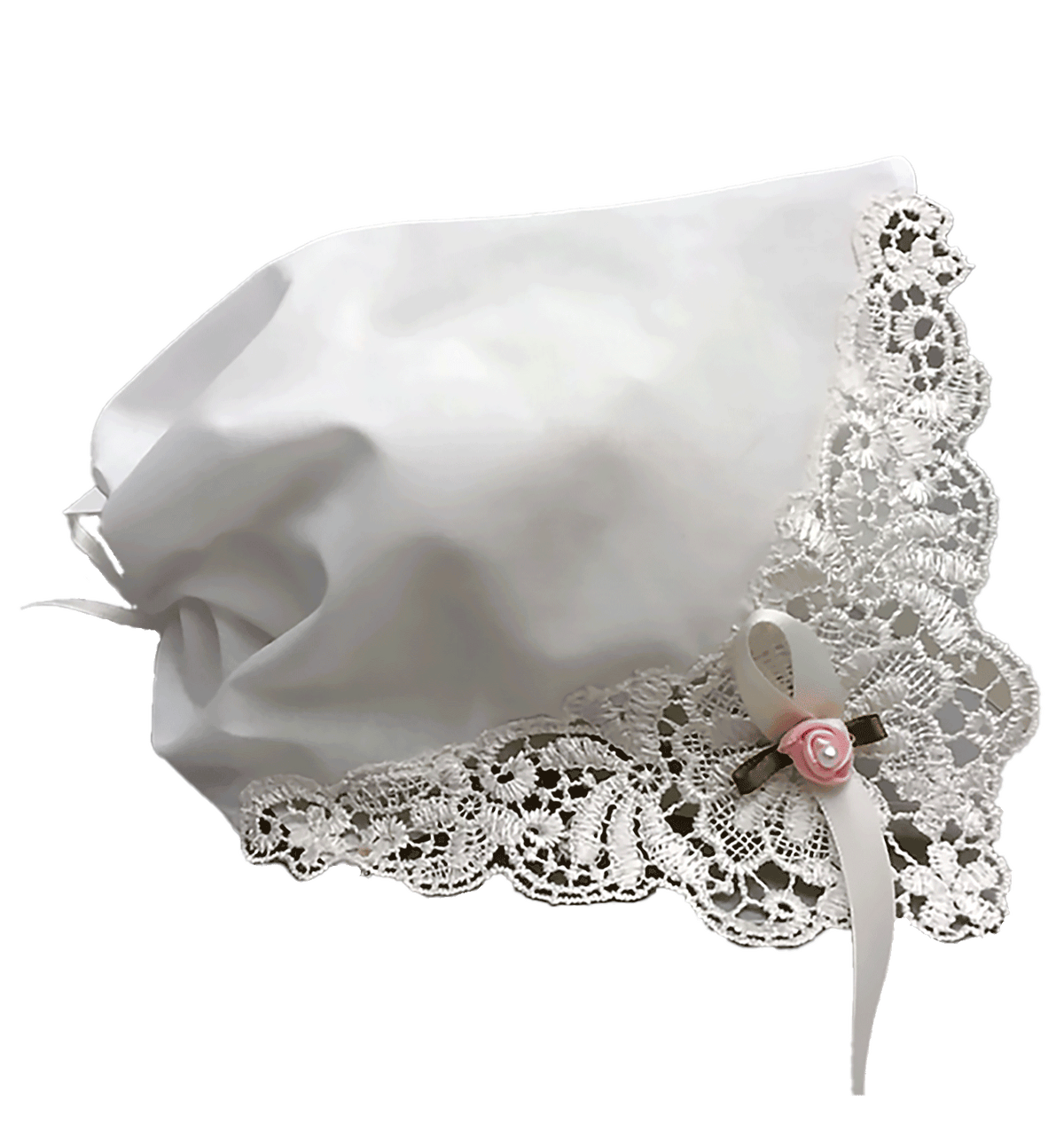 French Guipure Bobbin Lace Baby Hankie Bonnet