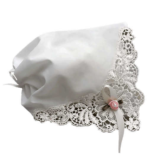 French Guipure Bobbin Lace Baby Hankie Bonnet