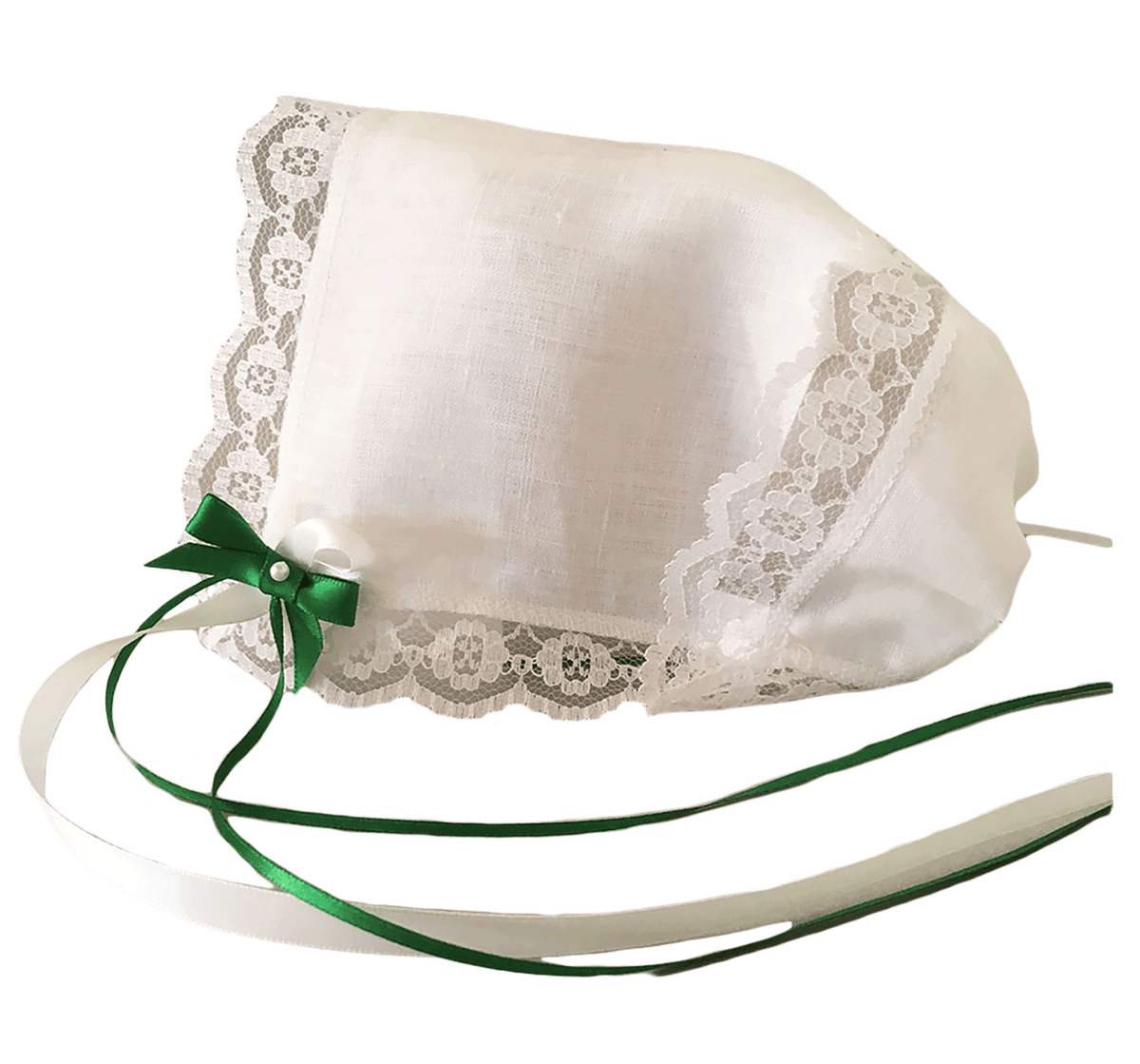Rose of Sharon Lace, Irish Linen Keepsake Hankie Bonnet
