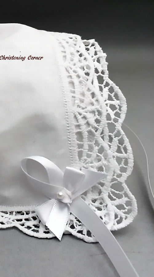 Trellis Lace Keepsake Handkerchief Bonnet for Baby