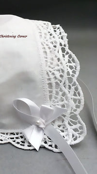 Trellis Lace Keepsake Handkerchief Bonnet for Baby