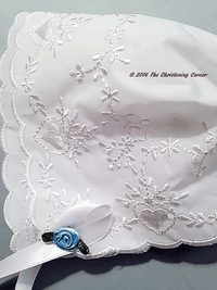 Bridal Heart Embroidered Hanky Bonnet - blue rose