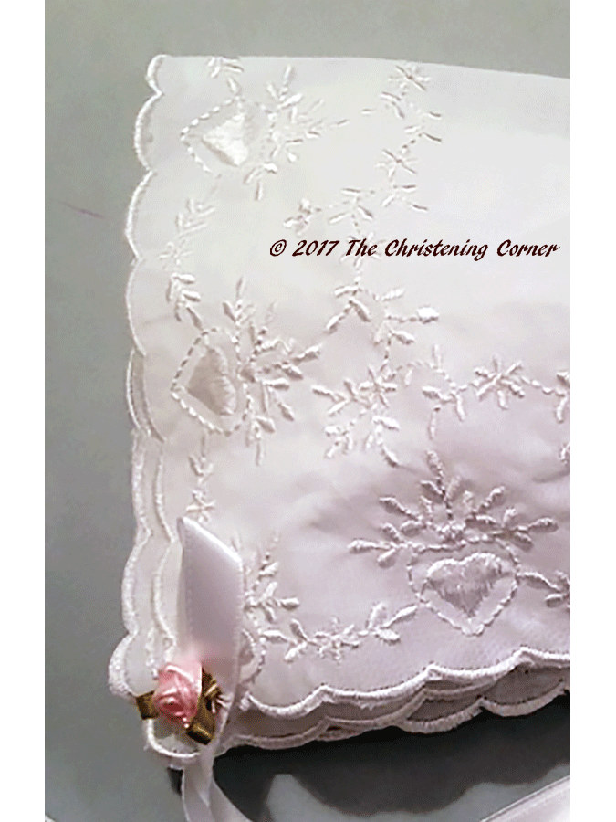 Bridal Heart Embroidered Hanky Bonnet - pink rose