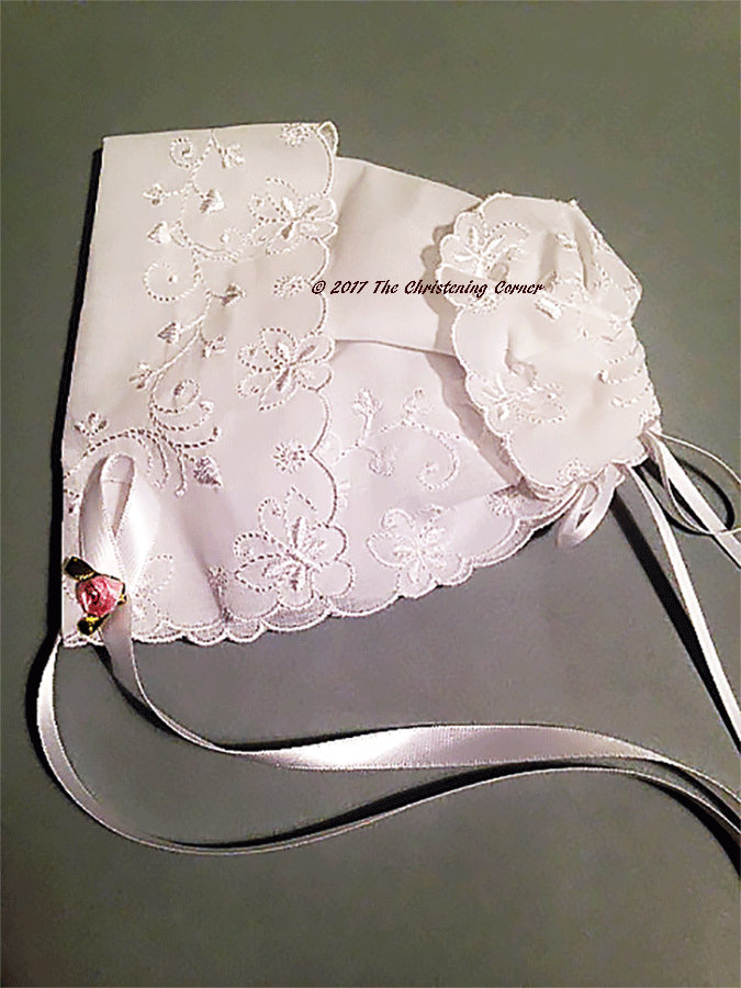 Butterfly and Heart Embroidered Keepsake Hanky Bonnet