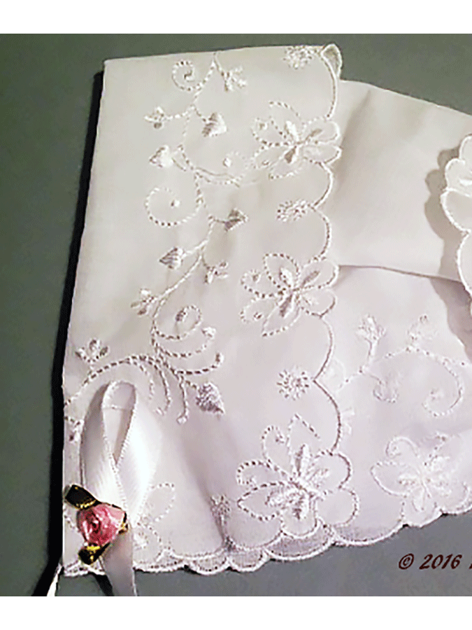 Butterfly and Heart Embroidered Keepsake Hanky Bonnet