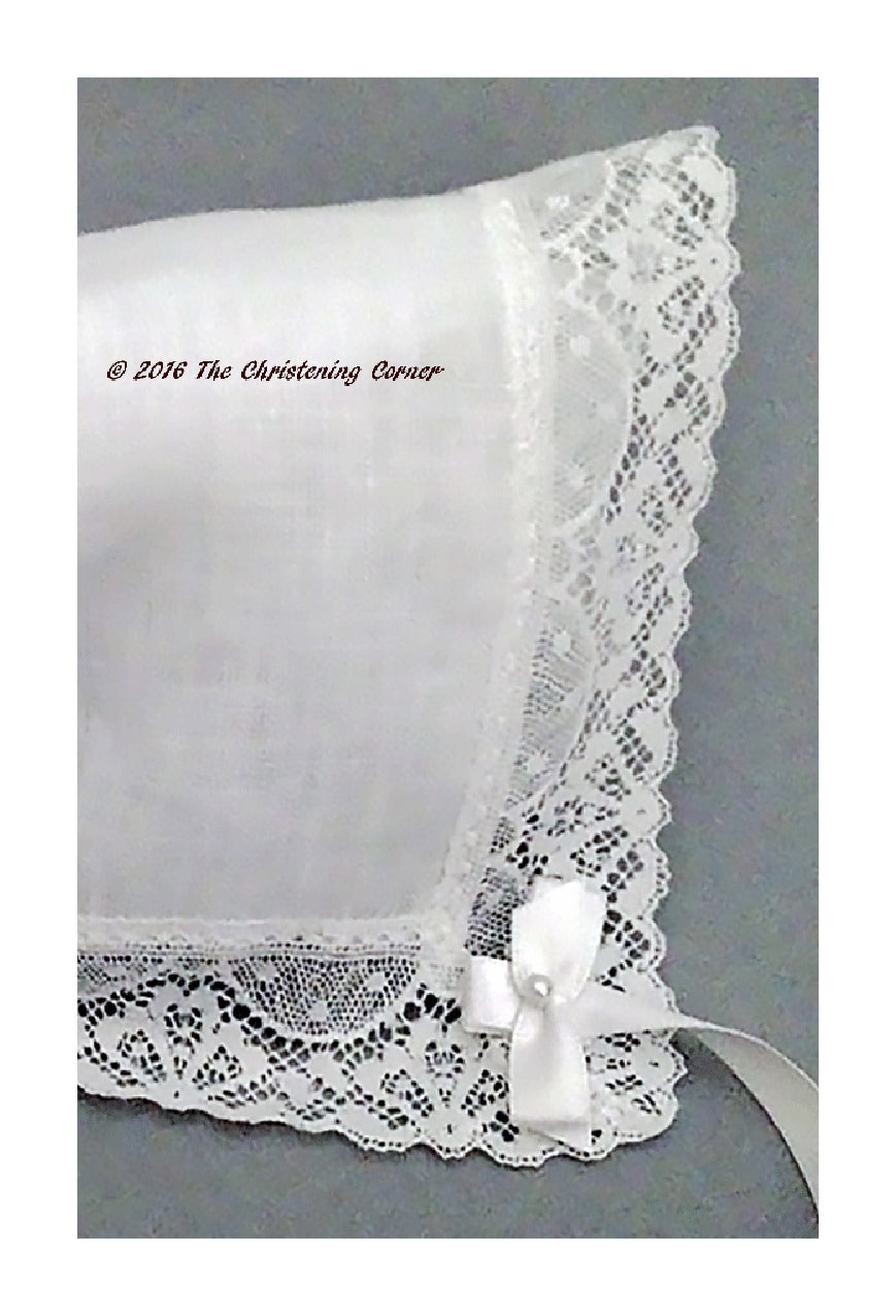 Cathedral Lace Irish Linen Keepsake Handkerchief Bonnet