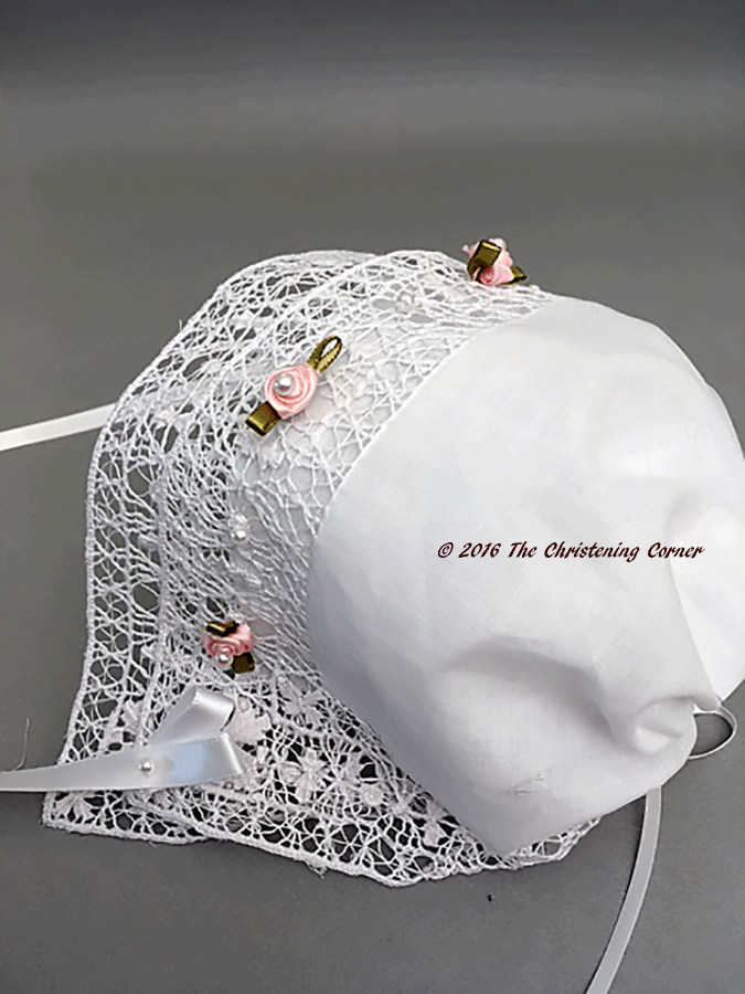 Little Princess Bridal Hanky Bonnet - Venise Lace