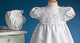 Short Sleeve Christening Dress With Lace Trim