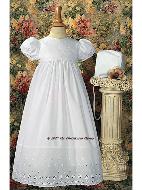 Cotton Eyelet Christening Dress with Lace Border