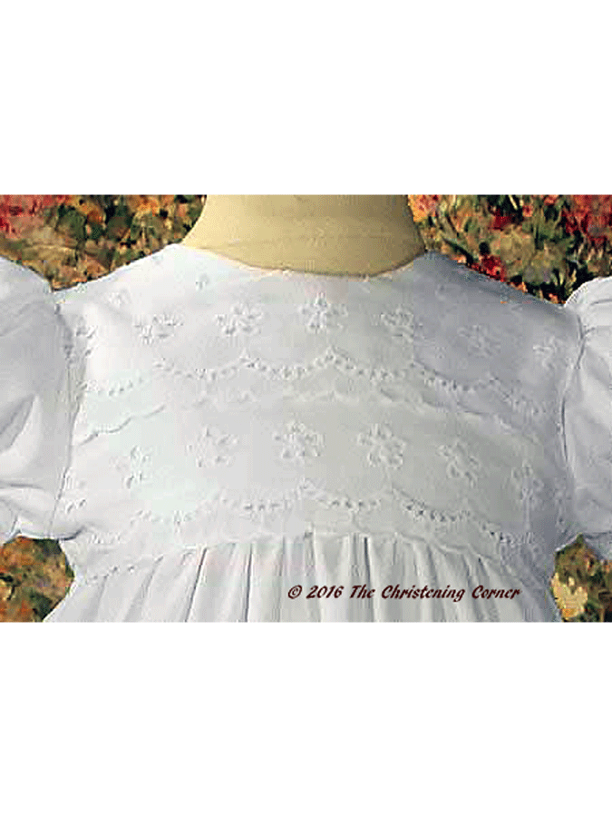 Cotton Eyelet Christening Dress with Lace Border - bodice