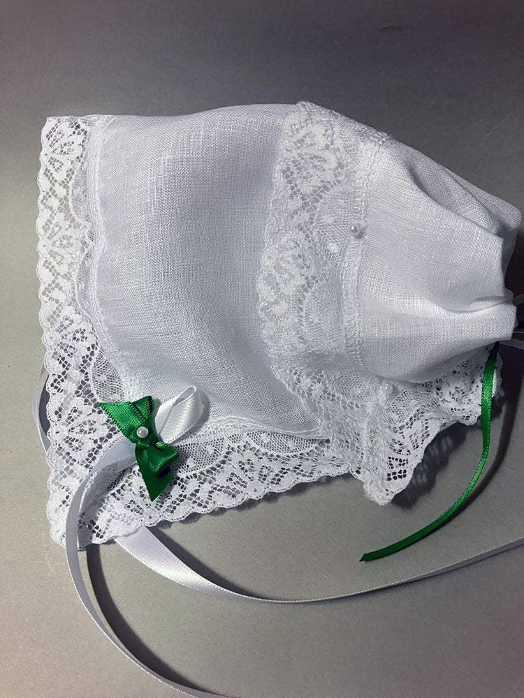 Irish Linen Keepsake Christening Handkerchief Bonnet