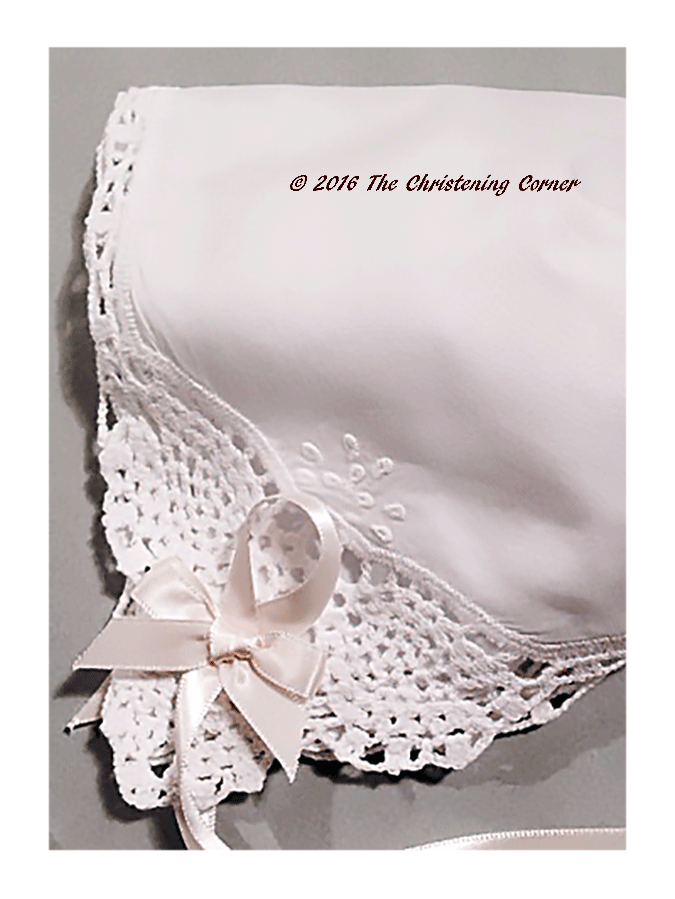 Lace Corner Baby Handkerchief Bonnet - detail