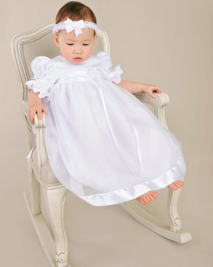 Girls White Polycotton Christening Baptism Gown